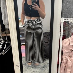 Striped Black and White Wide-Leg Pants